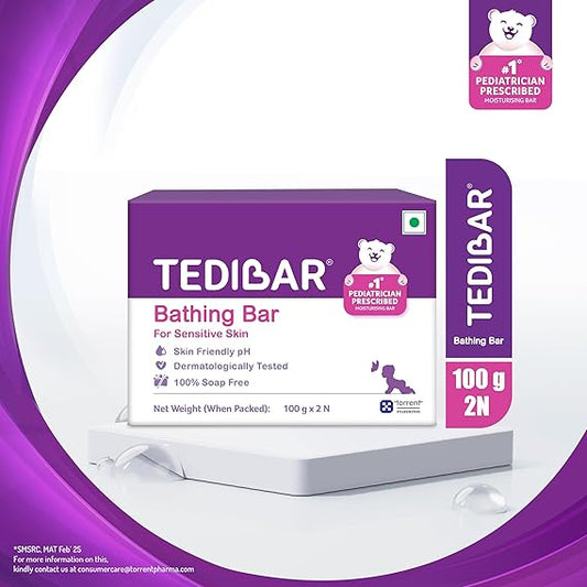 Tedibar Moisturising Baby Bathing Bar 100x2g (Pack of 1) 100% Soap Free No. 1* Pediatrician Prescribed Moisturising Bar - By Torrent Pharma