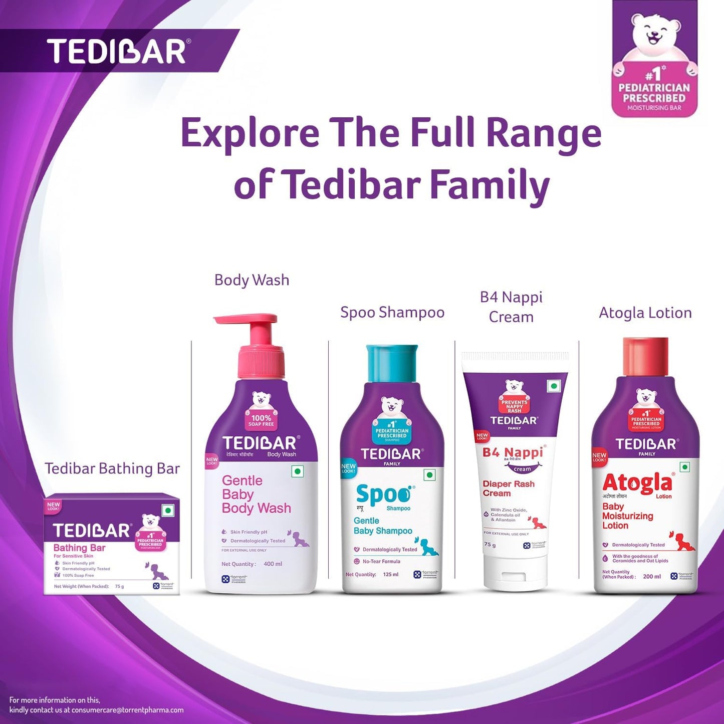 Tedibar Moisturising Baby Bathing Bar 100x2g (Pack of 1) 100% Soap Free No. 1* Pediatrician Prescribed Moisturising Bar - By Torrent Pharma