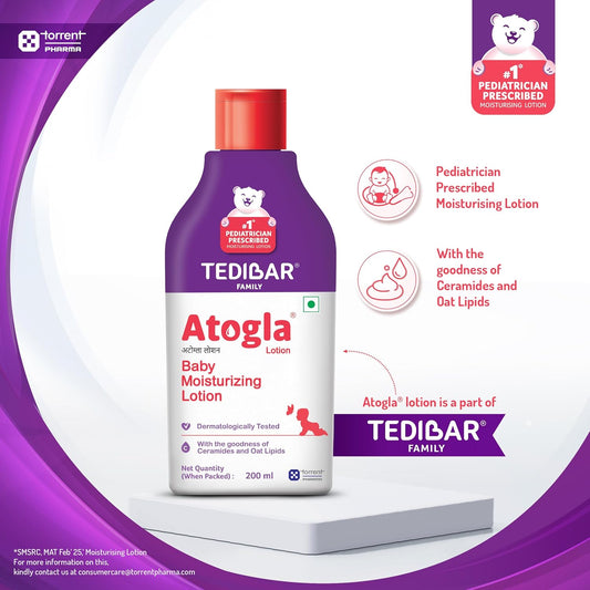 Atogla Baby Lotion 200ml from Tedibar Family | No. 1* Pediatrician prescribed Moisturising Lotion- By Torrent Pharma