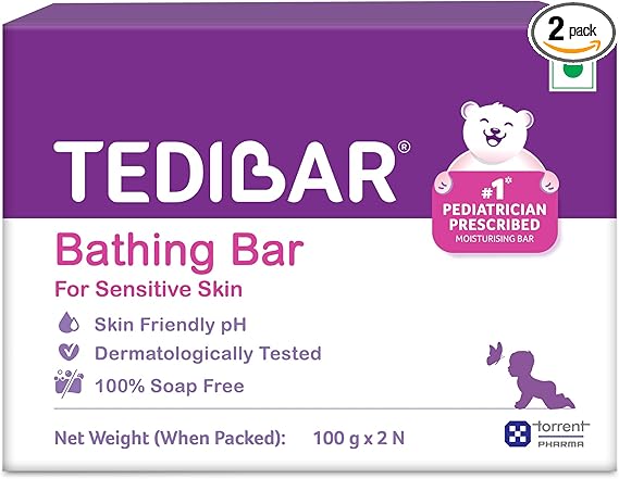 Tedibar Moisturising Baby Bathing Bar 100x2g (Pack of 1) 100% Soap Free No. 1* Pediatrician Prescribed Moisturising Bar - By Torrent Pharma