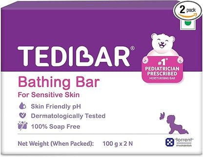 Tedibar Moisturising Baby Bathing Bar 100x2g (Pack of 1) 100% Soap Free No. 1* Pediatrician Prescribed Moisturising Bar - By Torrent Pharma