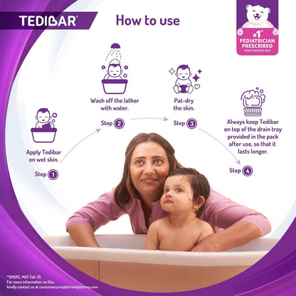 Tedibar Moisturising Baby Bathing Bar 100x2g (Pack of 1) 100% Soap Free No. 1* Pediatrician Prescribed Moisturising Bar - By Torrent Pharma