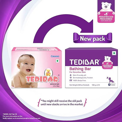 Tedibar Moisturising Baby Bathing Bar 100x2g (Pack of 1) 100% Soap Free No. 1* Pediatrician Prescribed Moisturising Bar - By Torrent Pharma