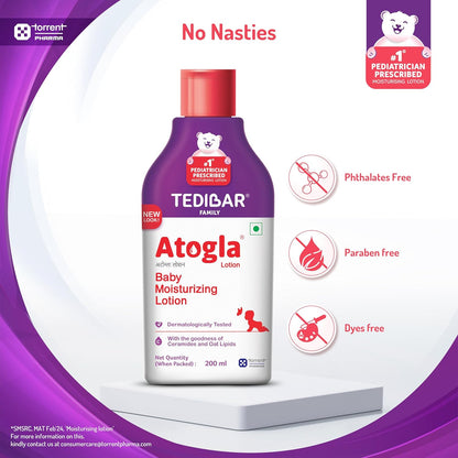 Atogla Baby Lotion 200ml from Tedibar Family | No. 1* Pediatrician prescribed Moisturising Lotion- By Torrent Pharma