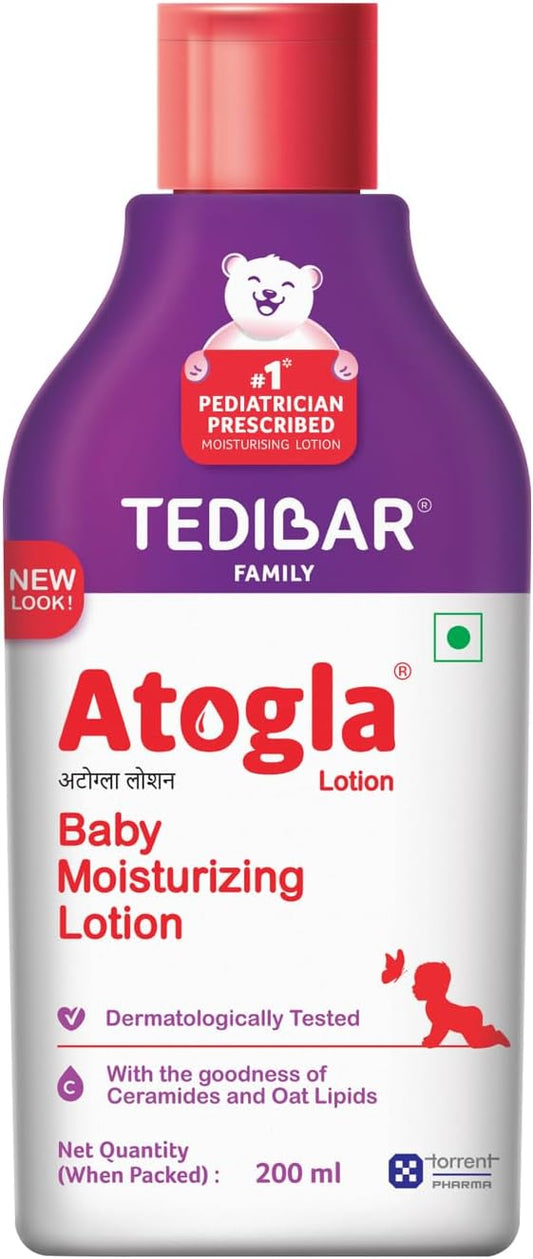 Atogla Baby Lotion 200ml from Tedibar Family | No. 1* Pediatrician prescribed Moisturising Lotion- By Torrent Pharma