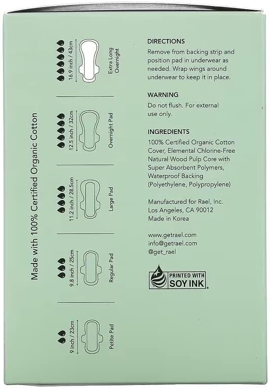 Rael Organic Cotton Cover Pads - Extra Long Overnight