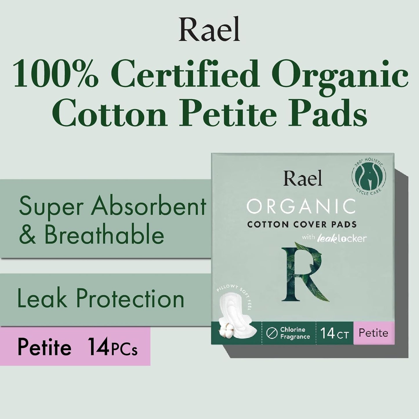 Rael, Organic Cotton Cover Pads, Petite, 14 Pads